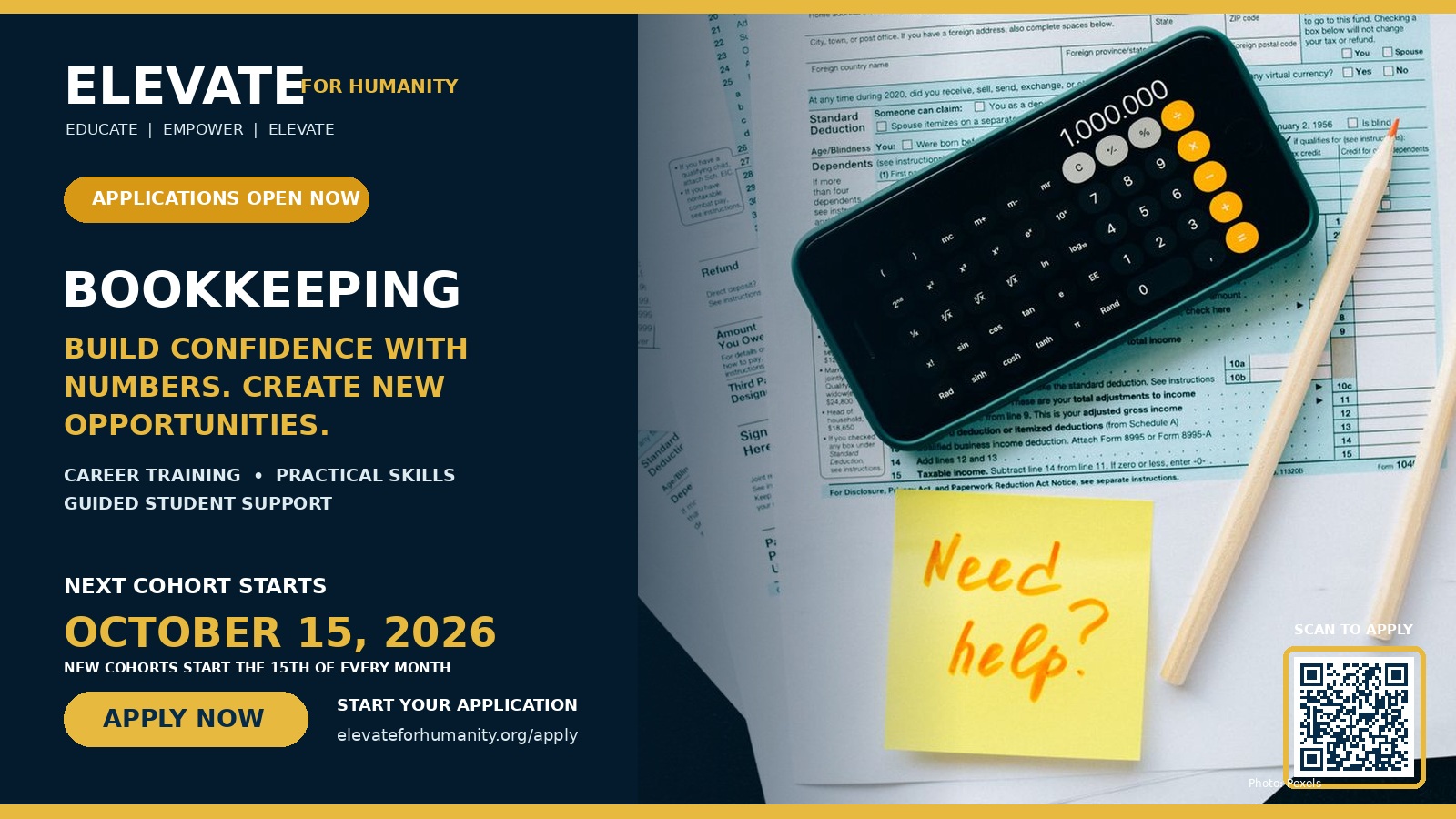 Bookkeeping & QuickBooks applications open. Next cohort starts October 15, 2026. New cohorts start the 15th of every month.