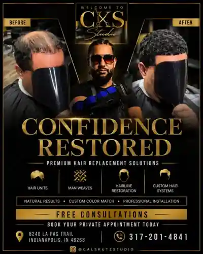 Cal's Kutz Studio Confidence Restored hair replacement promotion