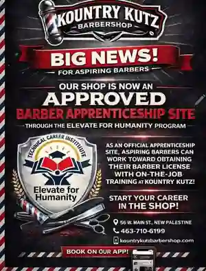 Kountry Kutz approved barber apprenticeship site announcement