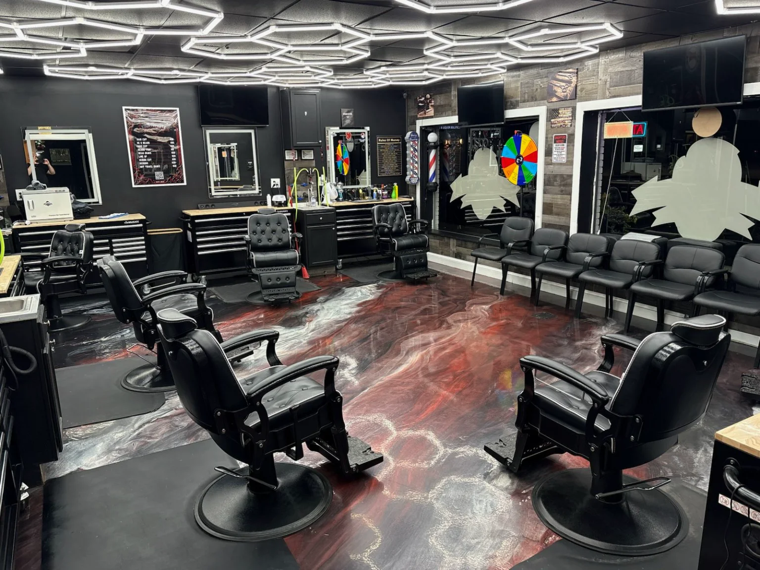 Training stations inside Kountry Kutz Barbershop in New Palestine